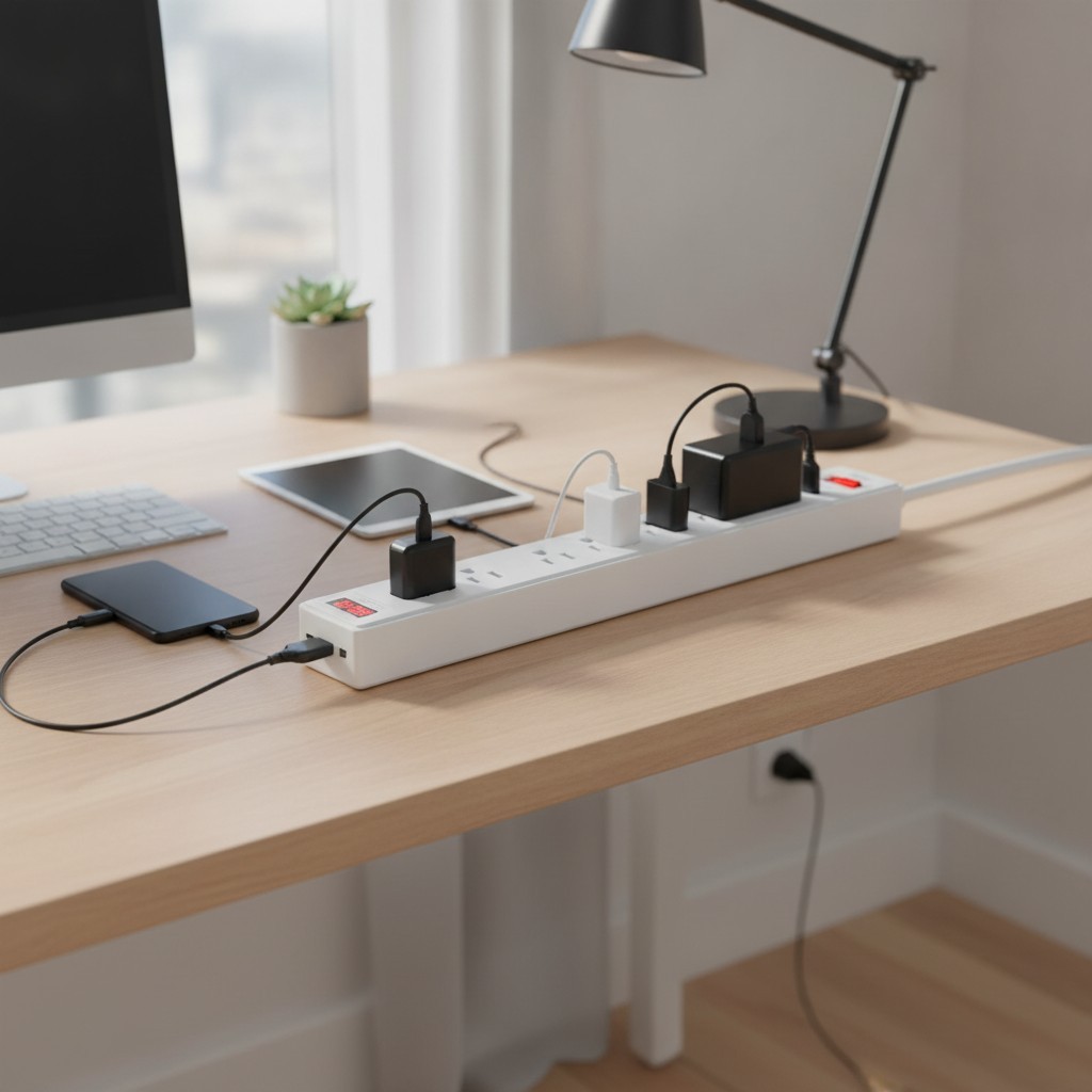 Listed 6 Ft Surge Protector with 6 AC Outlets & Smart USB Charging – White