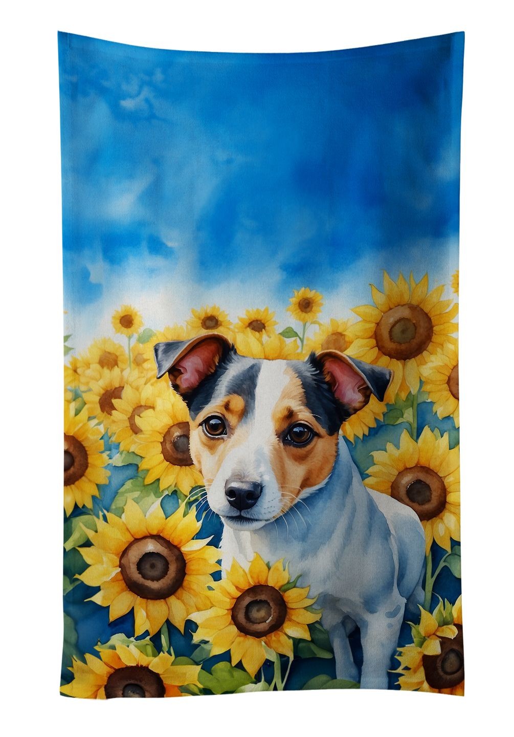 Jack Russell Terrier in Sunflowers Kitchen Towel Dish Cloths Guest Hand Towel