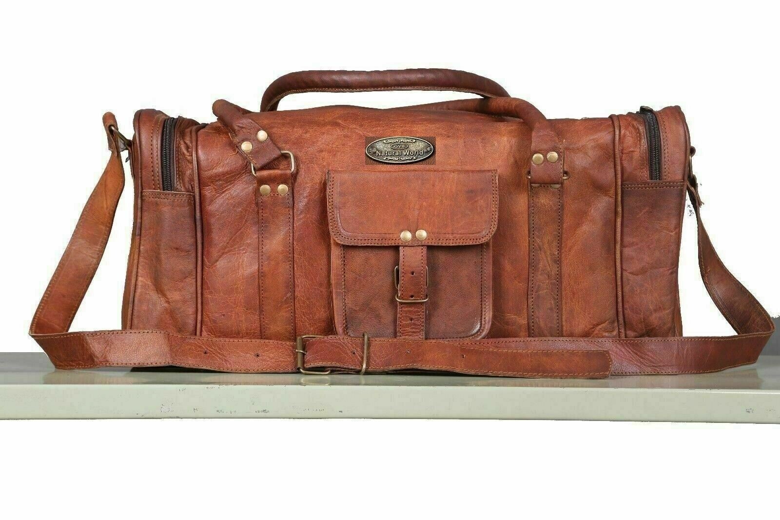 Goat Leather Bag Duffel Travel Genuine Gym Luggage Vintage Brown Overnight Men