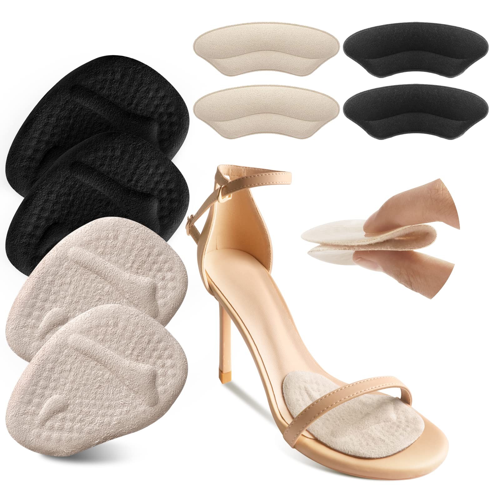 Riootlnm Metatarsal Pads, Ball of Foot Cushions, Heel One Size, Beige+black