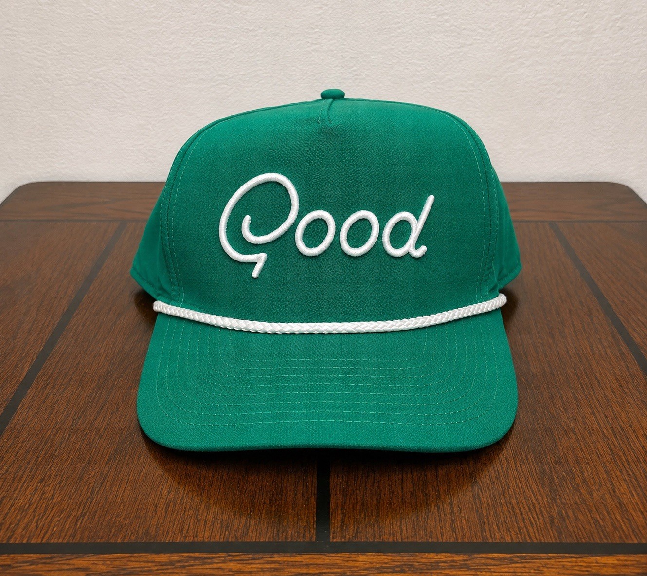Good Good Golf Script Rope Snapback Hat Green White Adjustable Performance Cap