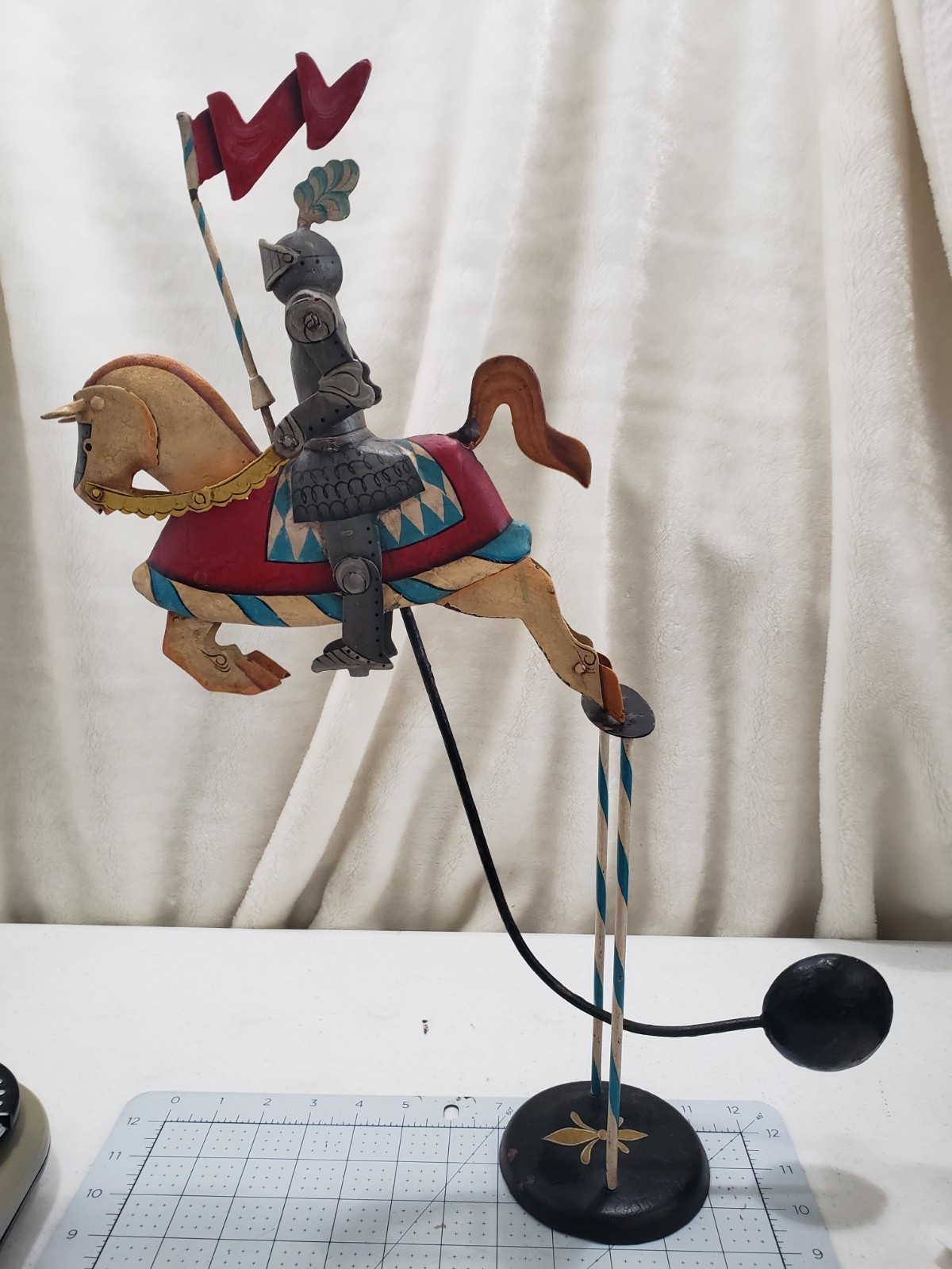 Vintage Medieval Armor Knight Riding Horse Metal Kenitic Balance Toy Figurine