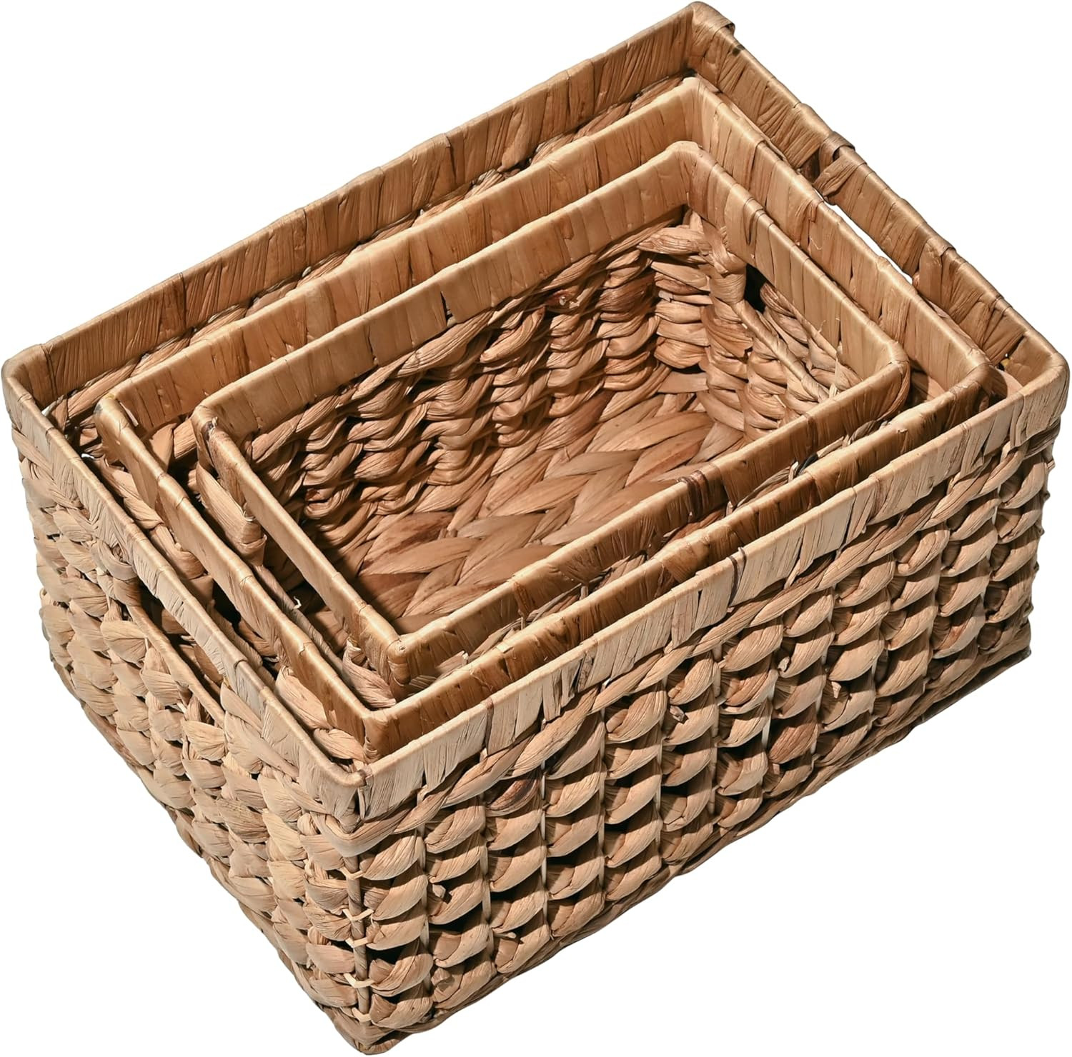 BSK2012A-3SET Hayden Bohemian Cottage Handwoven Hyacinth Rectangular Nesting Wic