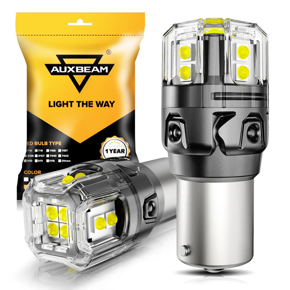 AUXBEAM 1156 BA15S 7506 LED Reverse Backup Light Bulbs 6500K White/36000K Amber