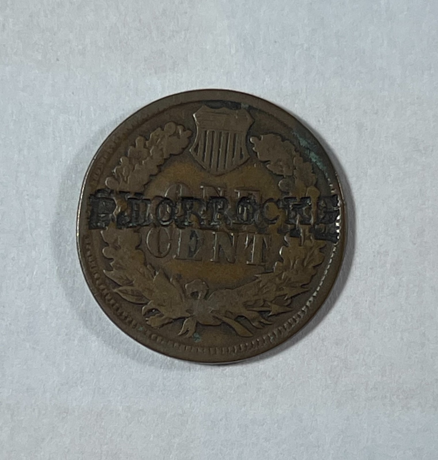Exonumia Counter Stamped 1891 Indian 1C (#8407). Stamped P HORROCKS.