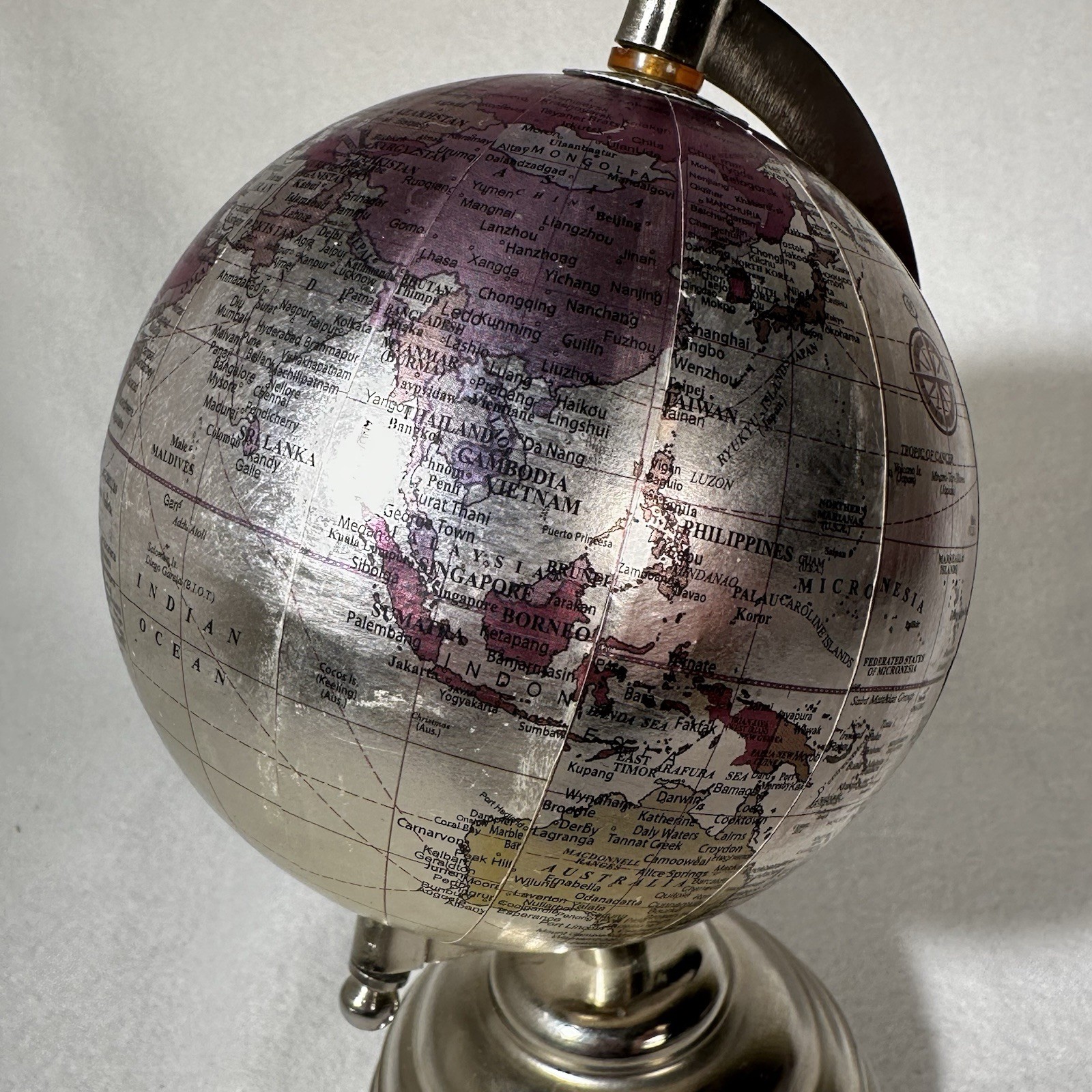 Globe On Axis with Base Silver & Purple Travel Decor