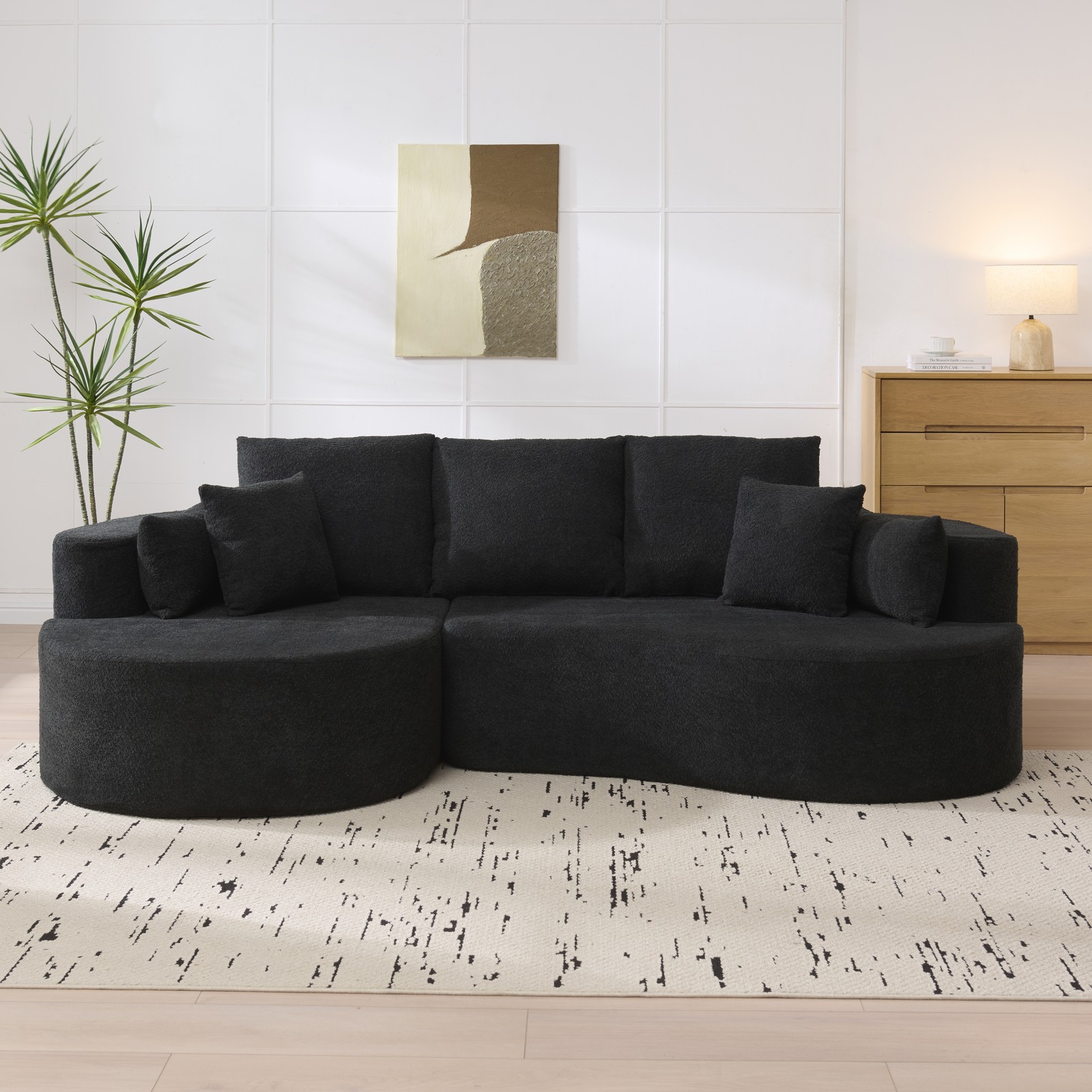 106 in. 2 - Piece Fabric Cloud Curved Sectional Boucle Sofa,CHAISE LOUNGE, BLACK