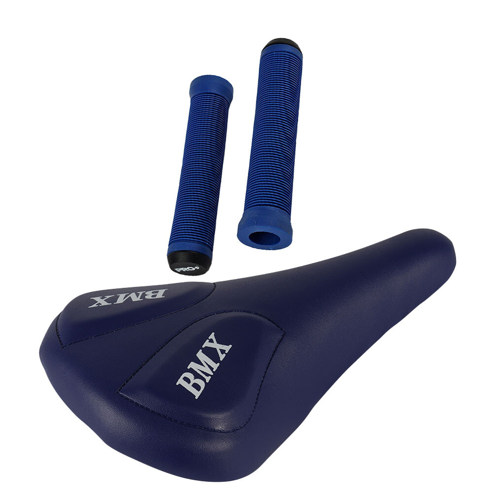 PRO+ Blue BMX Vinyl & Blue OD Flangeless Grips BMX BIKE