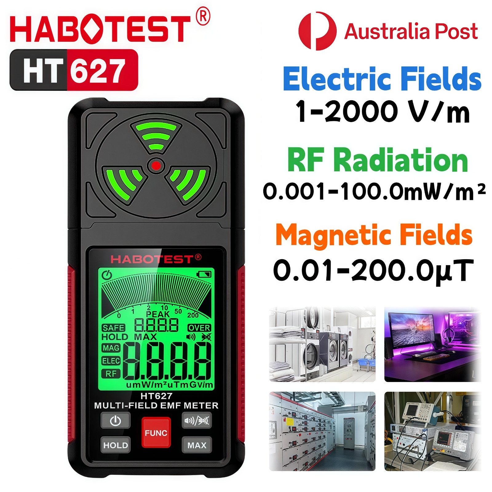 HABOTEST HT627 3IN1 Electromagnetic Radiation Tester EMF Meter Frequency Field