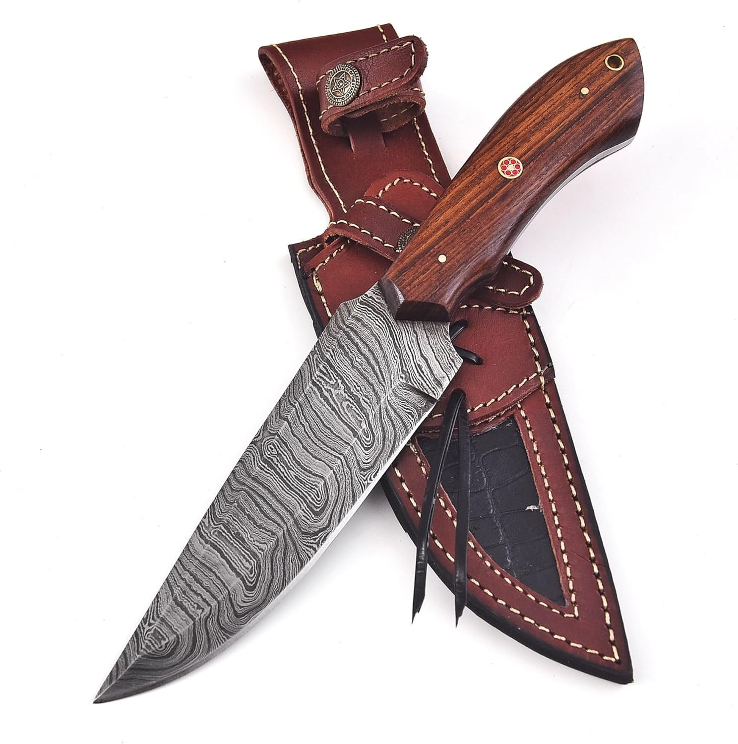 Handmade Damascus Steel Hunting Knife 11 Inches Hand Forged with Leather Sheath