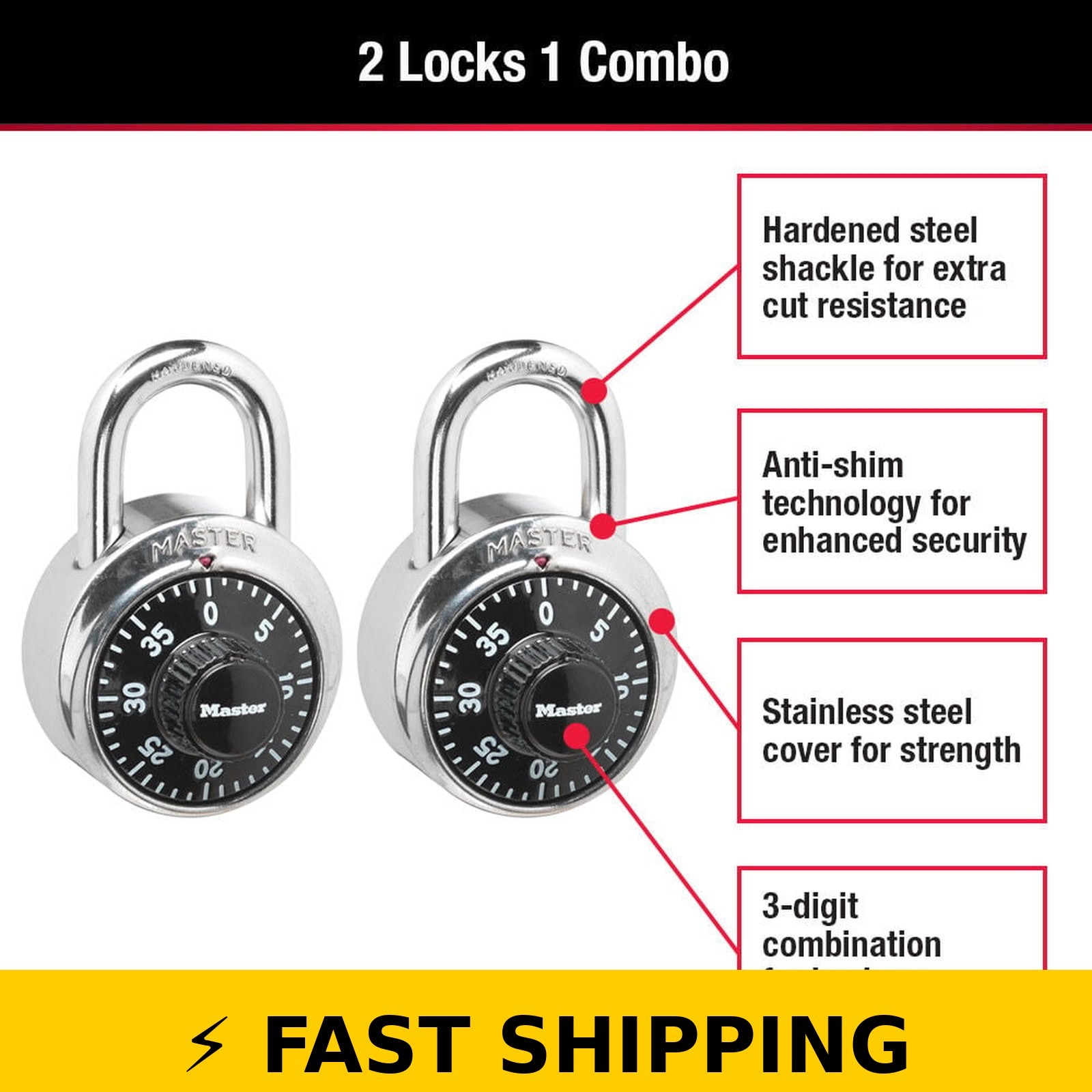 Master Lock 1500T Metal Body Combination Padlock 2 Pack