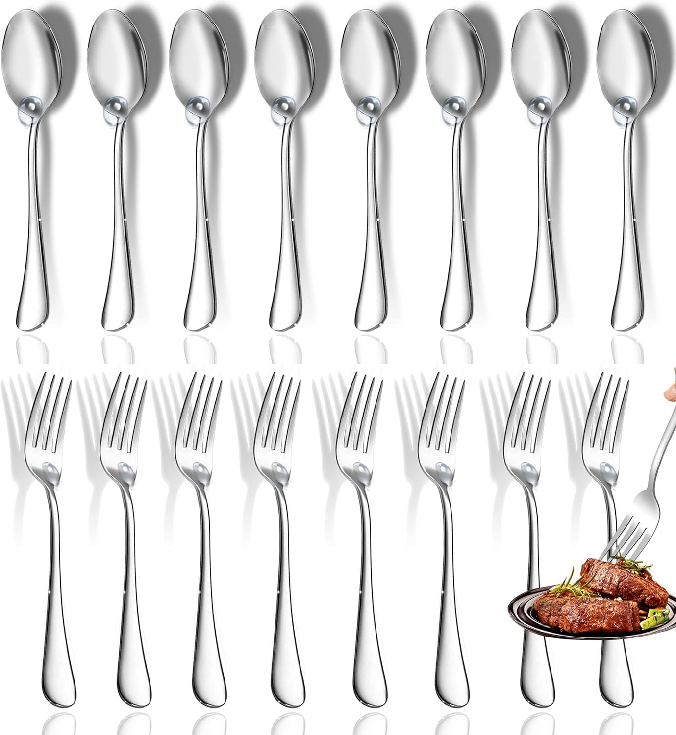 12 Pc Stainless Steel Fork and Spoon Set Flatware Silverware Service 6