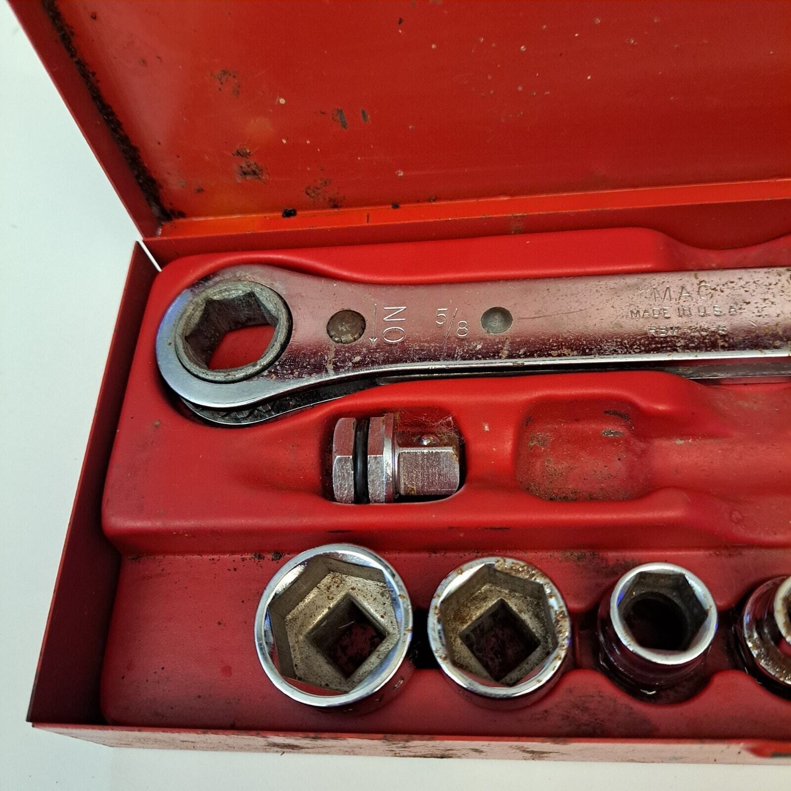 Vintage MAC Tools RBW-20 Ratcheting Wrench Set Double Box End 5/8 11/16 Adapters