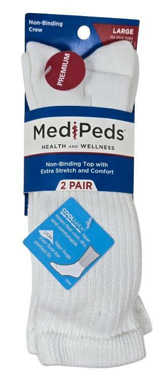 4 PAIR MediPeds Premium Diabetic Cool Max Crew Socks Large Men 7-12 Women 10-13