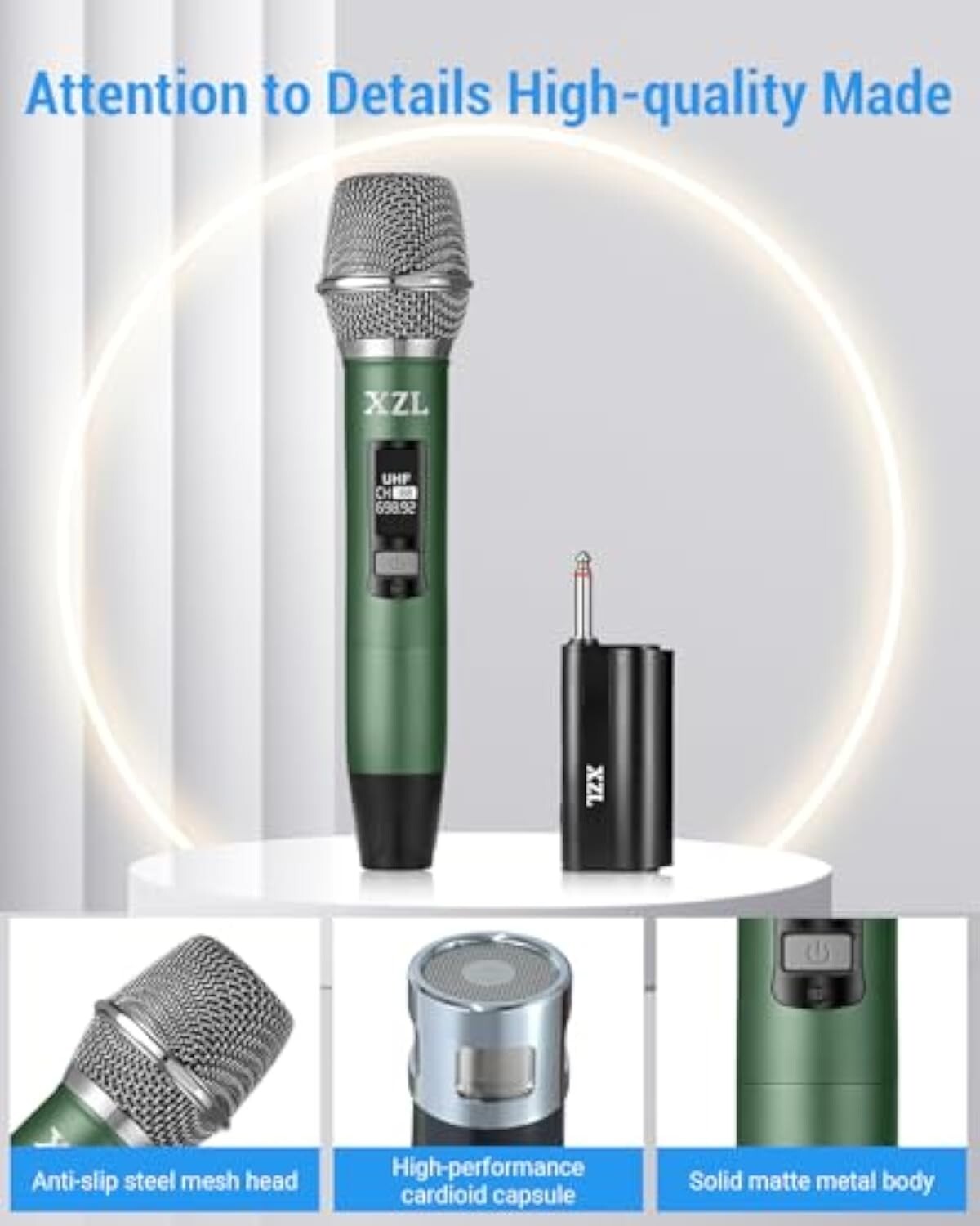 Green Professional Wireless Microphone for Karaoke and Singing
