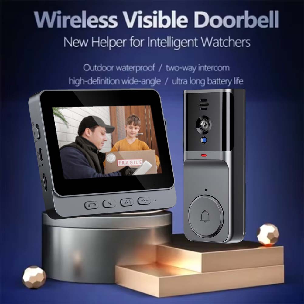 Wireless Intercom Doorbell HD Night Vision 4.3in lPS Screen Visual Camera