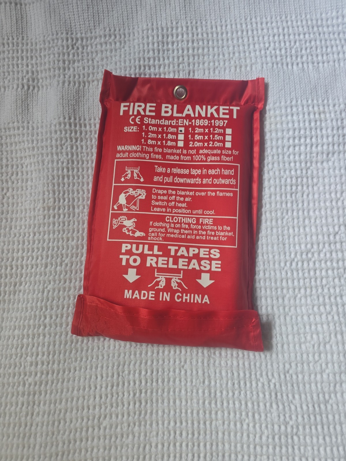1.0m x 1.0m Fire Blanket Standard EN-1869:1997