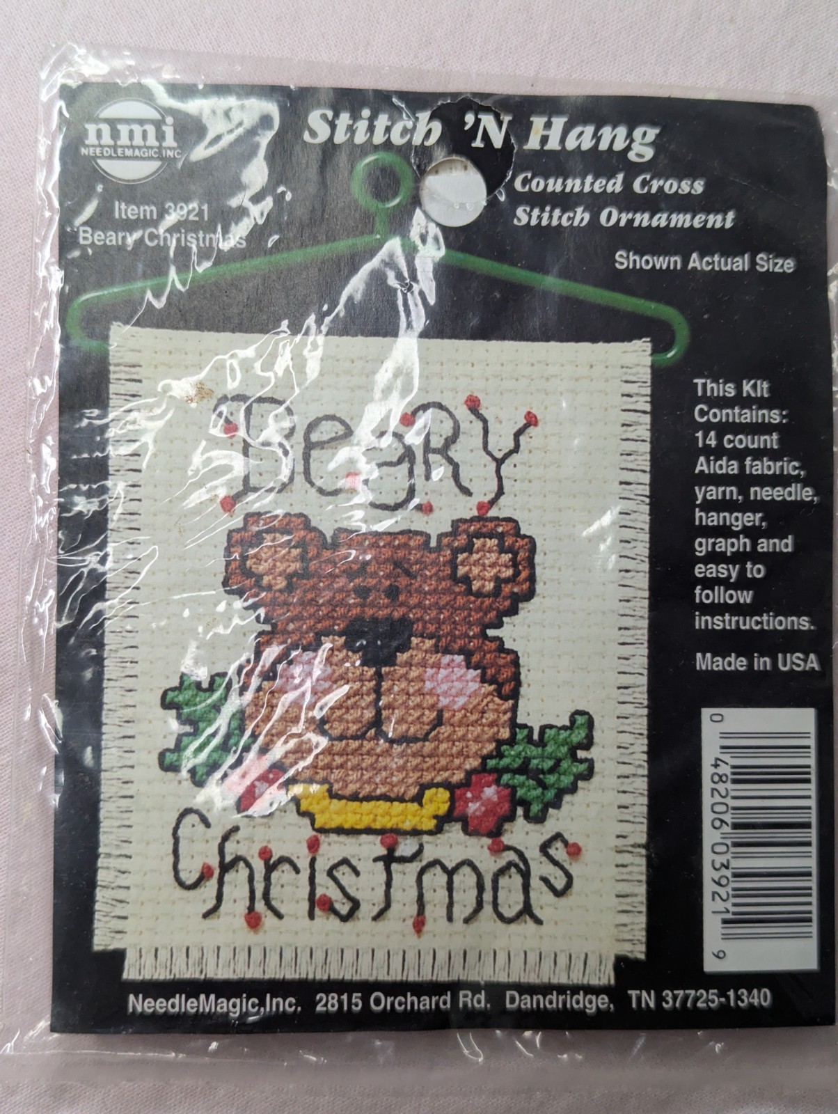 Stitch N Hang Beary Christmas #3921 counted cross stitch ornament NEW USA made