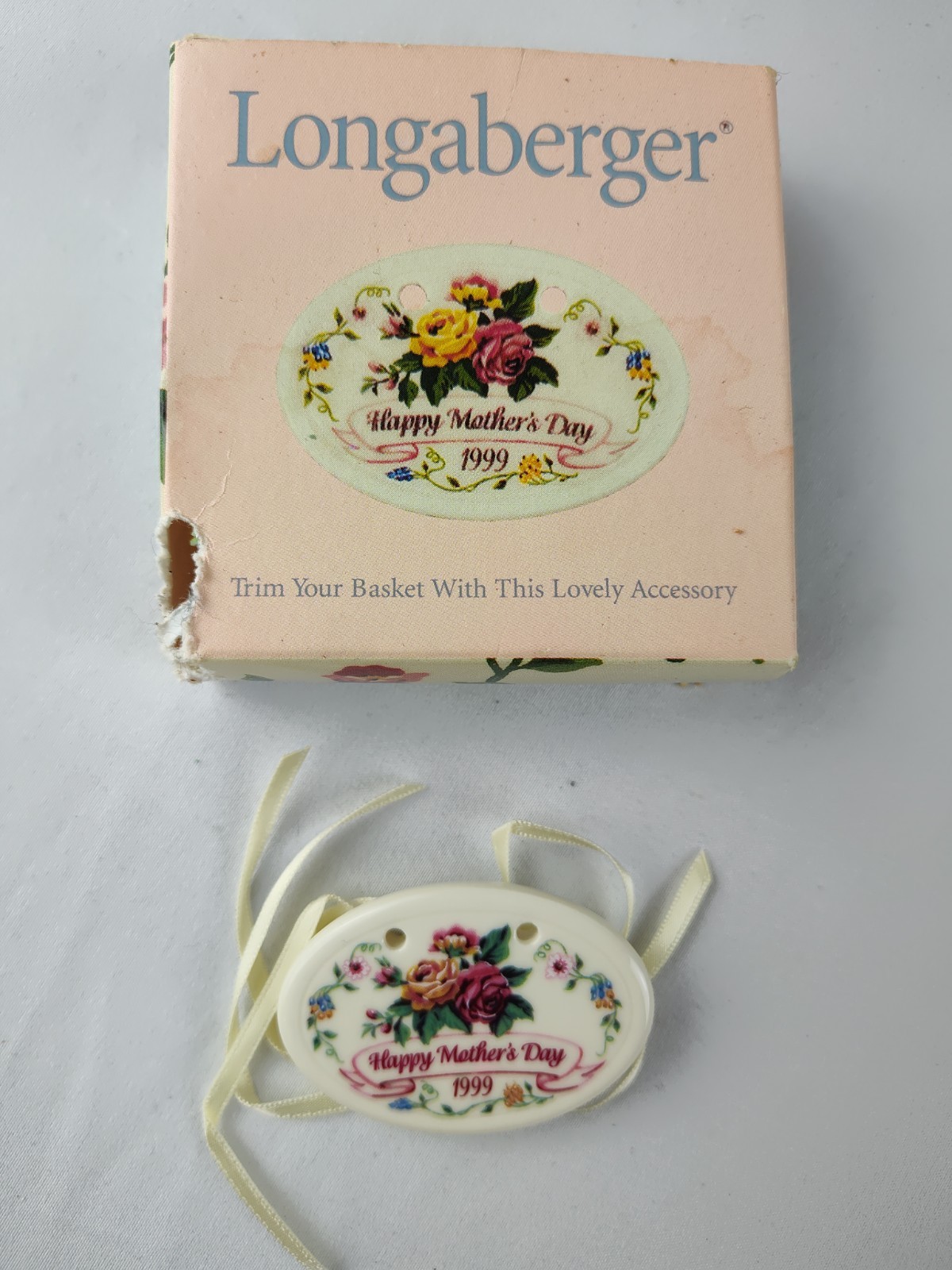 Longaberger 1999 Happy Mother's Day Tie-On ~ Roses - NEW in Box (Box Has Wear)