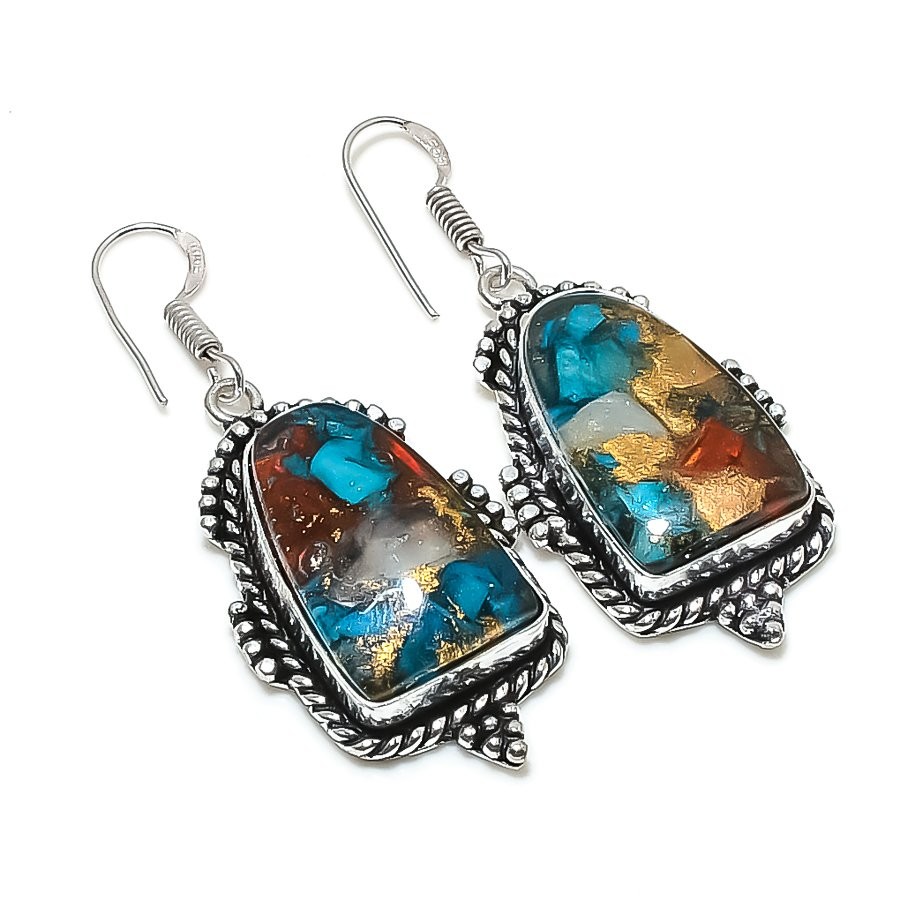 Spiny Oyster Gemstone 925 Sterling Silver Jewelry Earring 2.17" Gift for Her I69