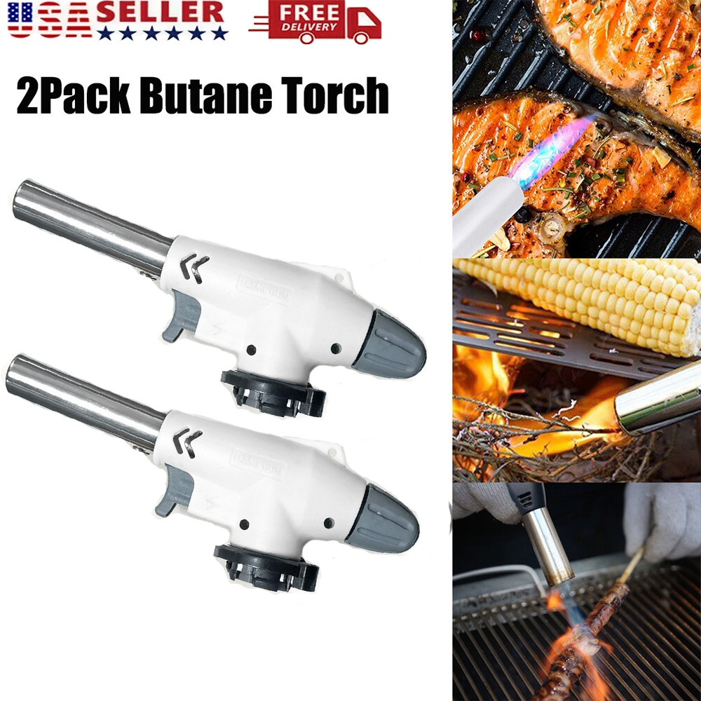 2PCS Kitchen Gas Torch Blow Torch w/Adjustable Flame Ignition Lighter Refillable