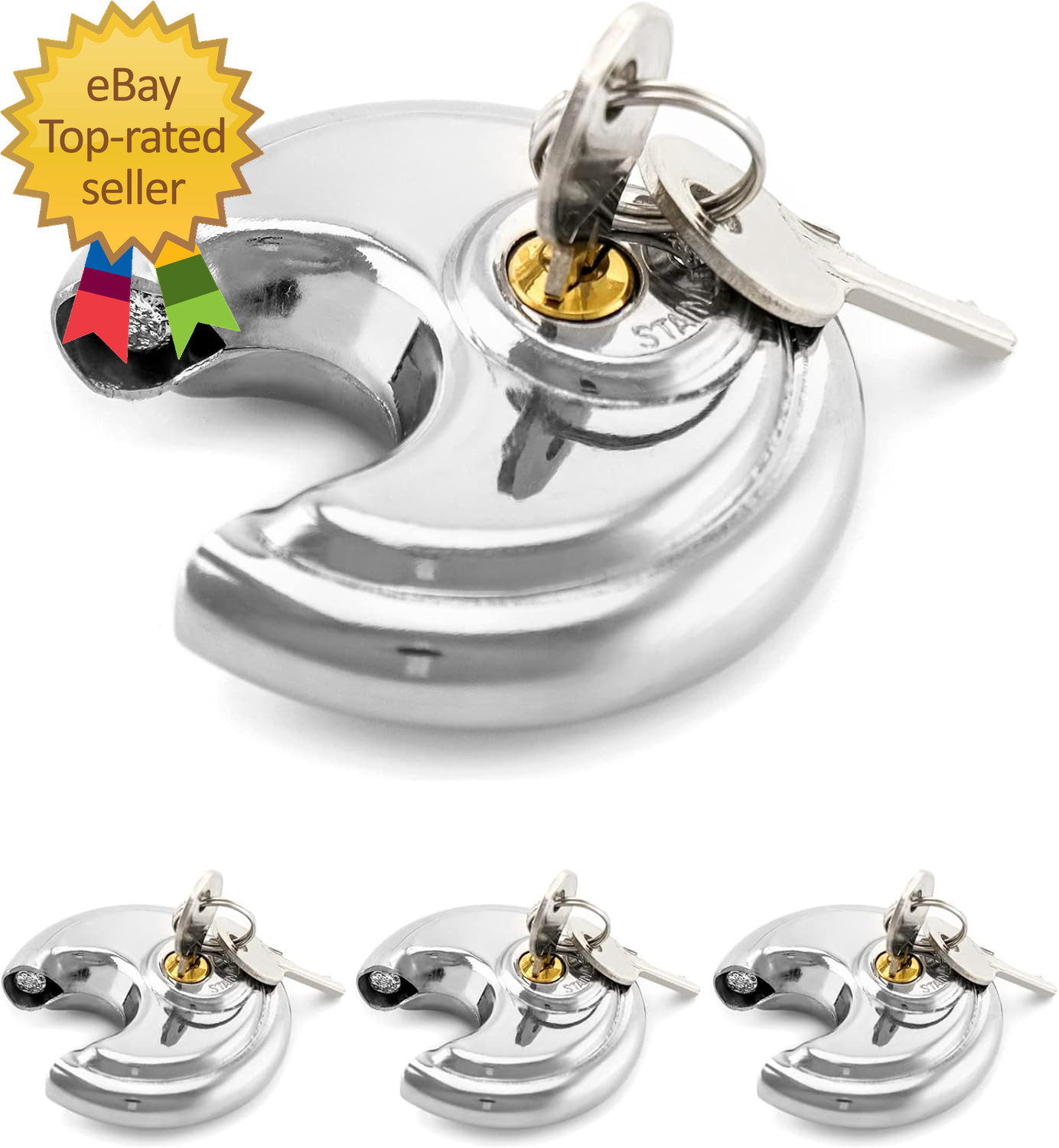 Keyed Alike Disc Padlock, 4 Pack Stainless Steel Discus Lock with 3/8-Inch Shack