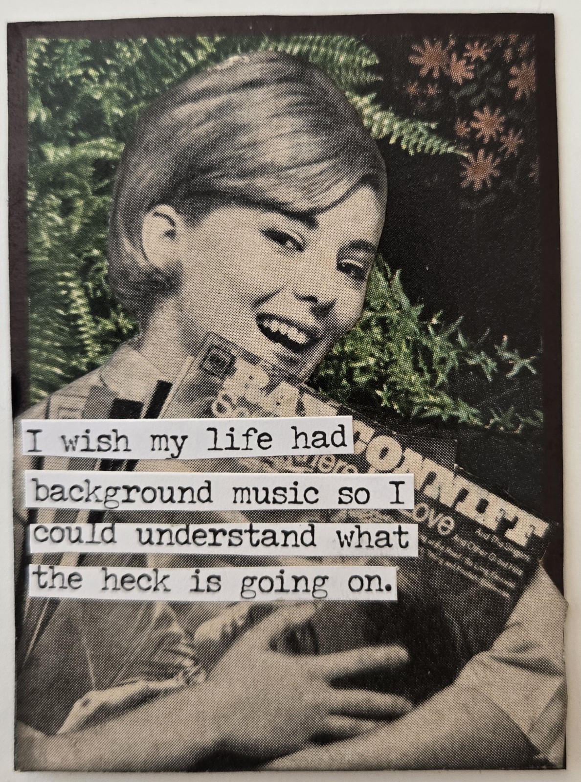 Mixed Media Collage Art Card ACEO ATC Vintage Snarky Women Background Music