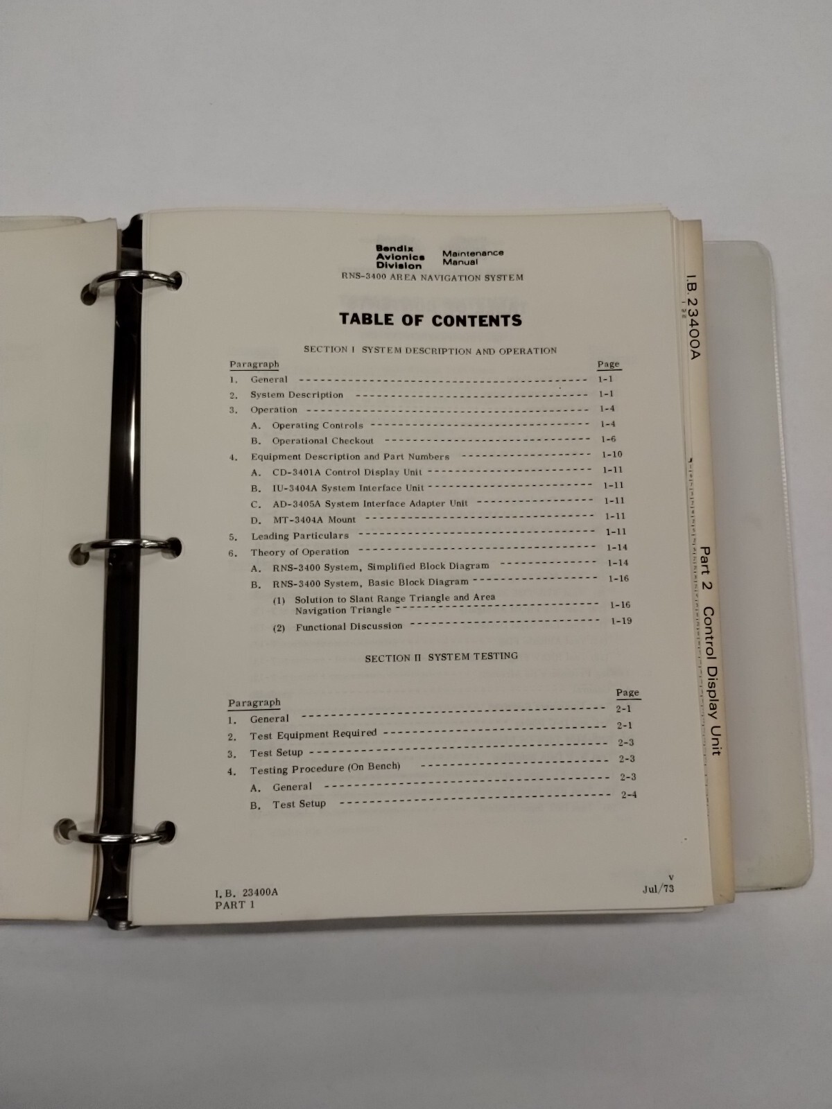 Bendix RNS-3400 Area Navigation System Maintenance Manual July 1973-Original