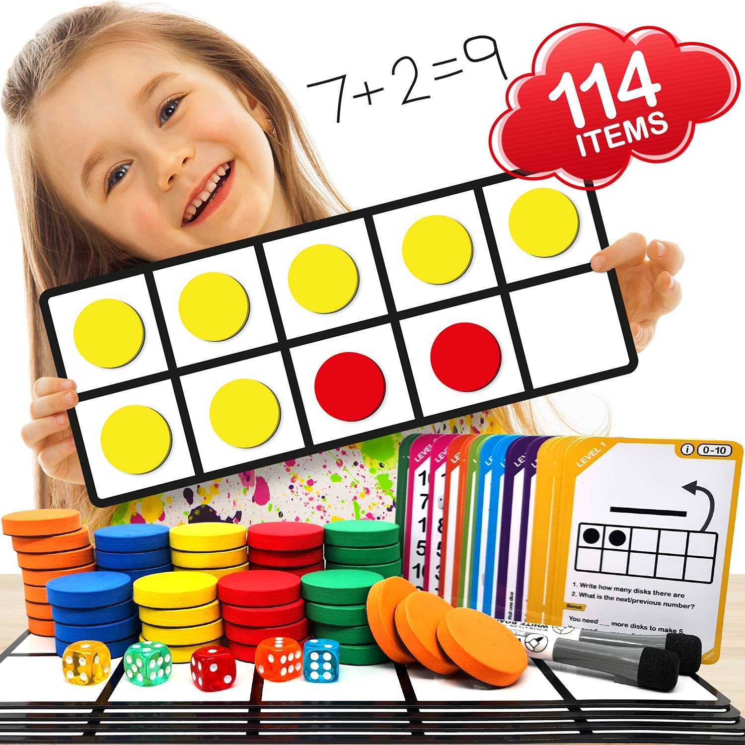 Magnetic Ten Frame Set: 4 Durable Ten-Frames + 50 Colorful Counters + 50 Math...