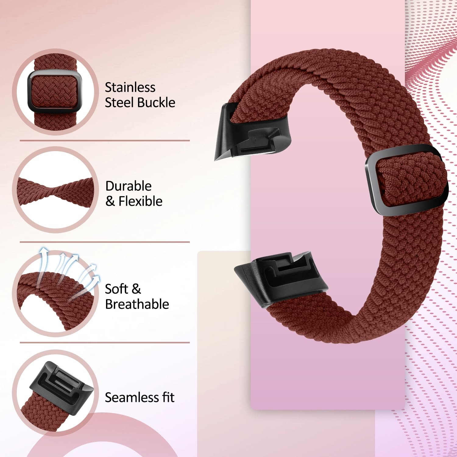 VNDAPT Elastic Braided Bands Compatible with Fitbit Charge 5/Fitbit Charge 6 ...