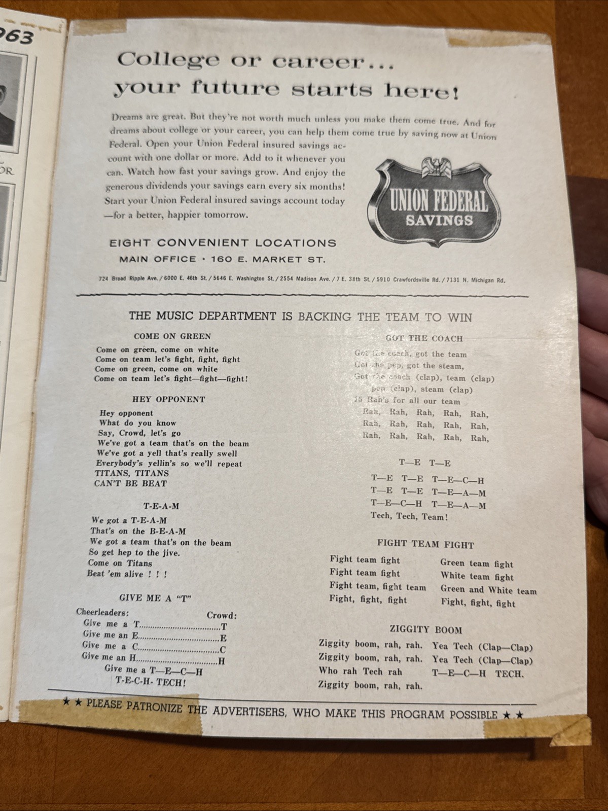 1963 Indianapolis High School Basketball Game Program, Tech vs Ben Davis