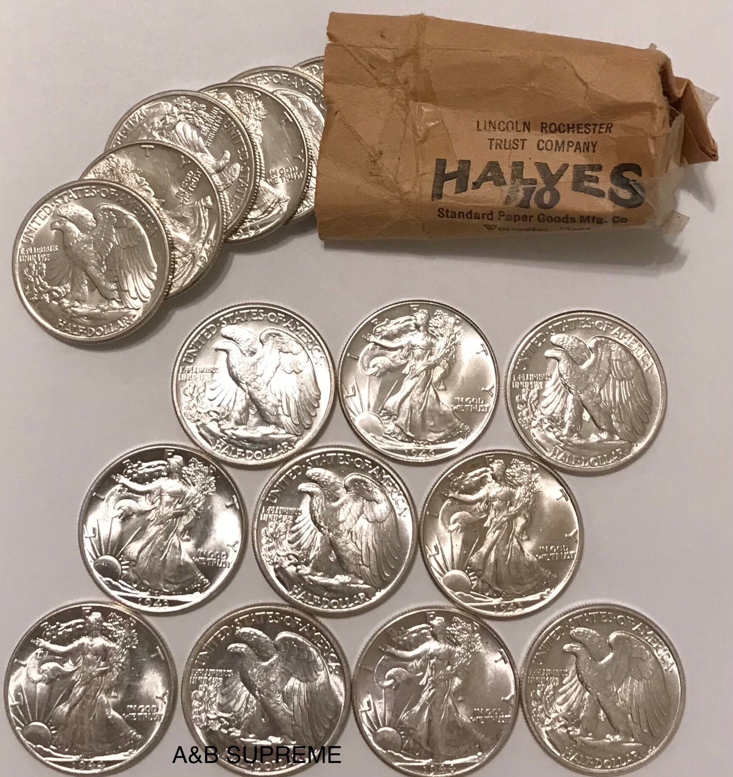 (10) WALKING LIBERTY HALF DOLLAR FROM OBW ROLL “STUNNING GEMS” BU UNC 90% SILVER
