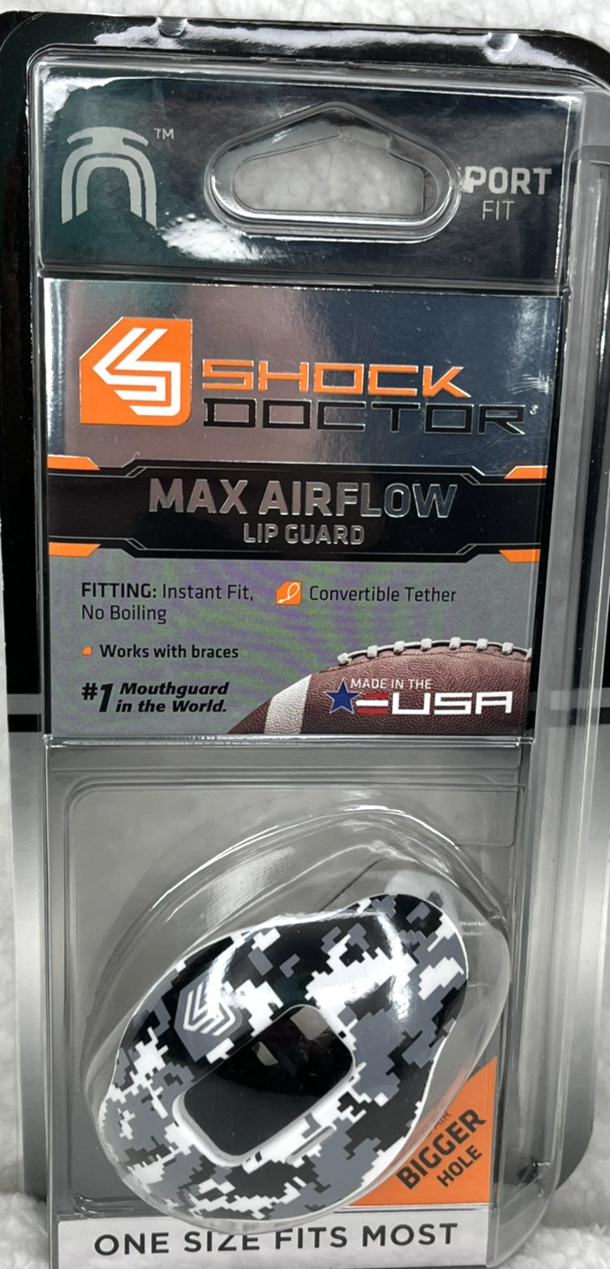 Shock Doctor Max Airflow Lip Guard Sport Fit Black White Camo One SZ Fits Most