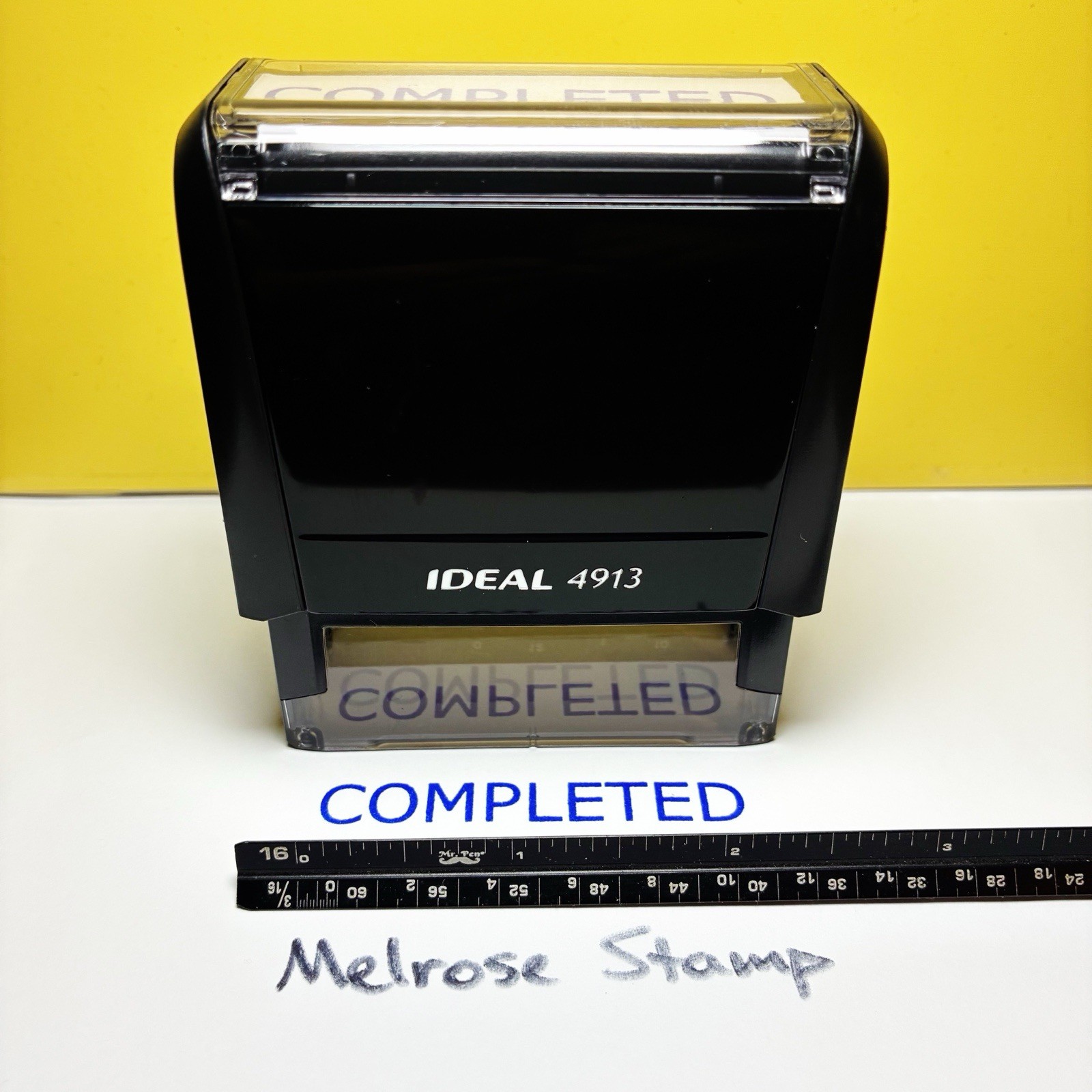 Completed Self Inking Rubber Stamp Blue Ink Ideal 4913