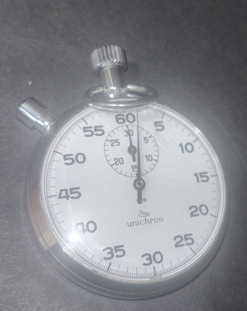 Unichron 1960's Mechanical Pocket Stopwatch Swiss Made  Running Order 1/5