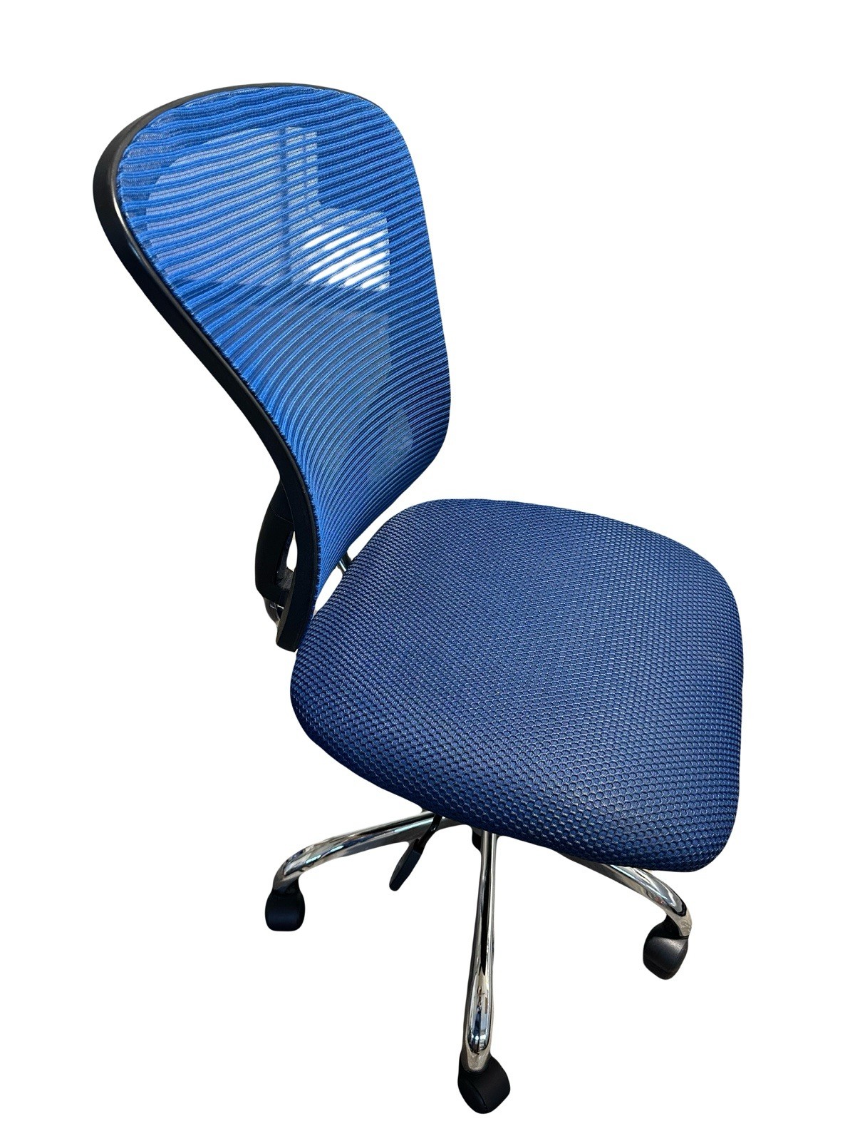 Blue Mesh Office Chair Armless Task Chair w/ Cushion Seat Black Base Rolling