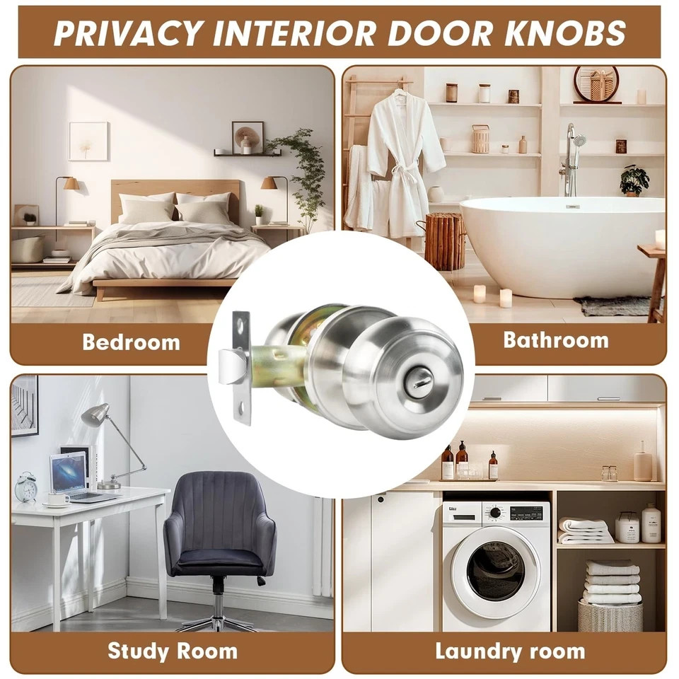 RAZCC Privacy Door Knobs, 4 Pack Satin Nickel Knobs 4 Pack,