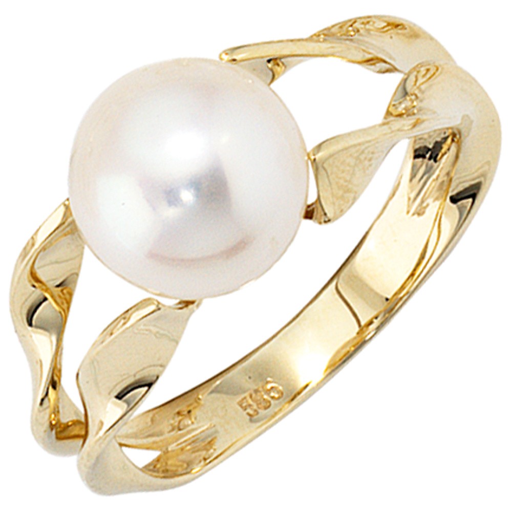 Jobo ladies' ring 585 gold yellow gold 1 freshwater pearl gold ring pearl ring RW: 58