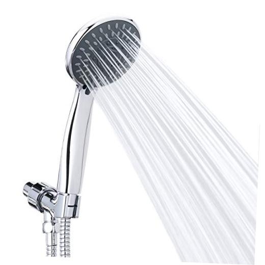 High Pressure Handheld Shower Head  5-Settings Powerful Water Spray Silver