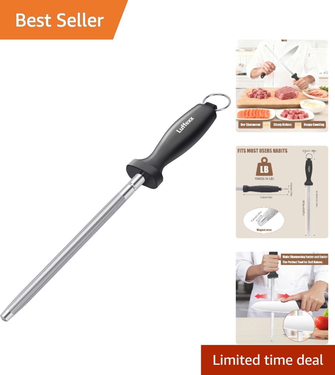 Chef-Approved 12-Inch Knife Sharpening Rod - Universal Fit & Easy Clean