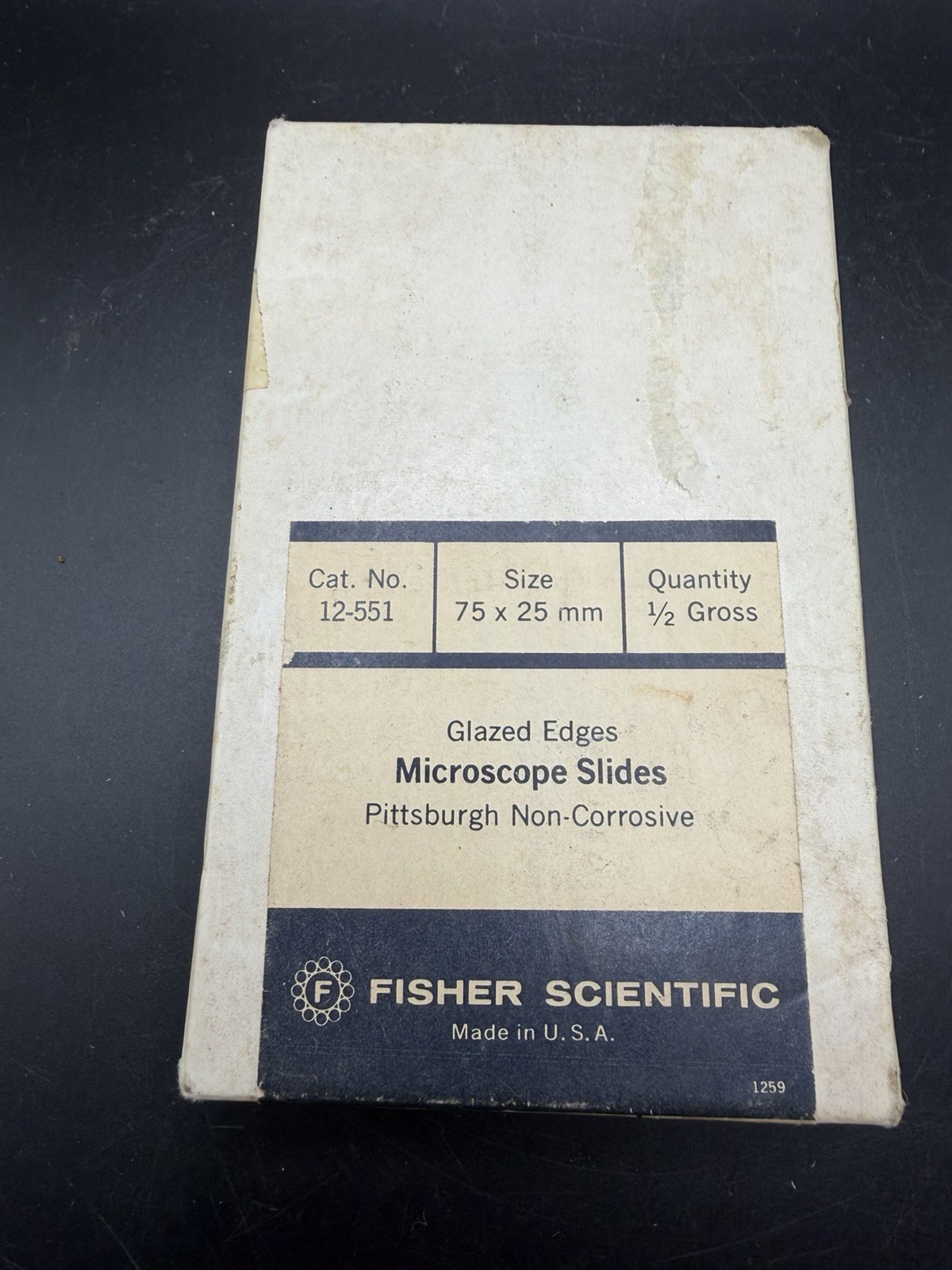 Vintage Fisher Scientific Glass Microscope Slides 12-551 Glazed Edges In Box