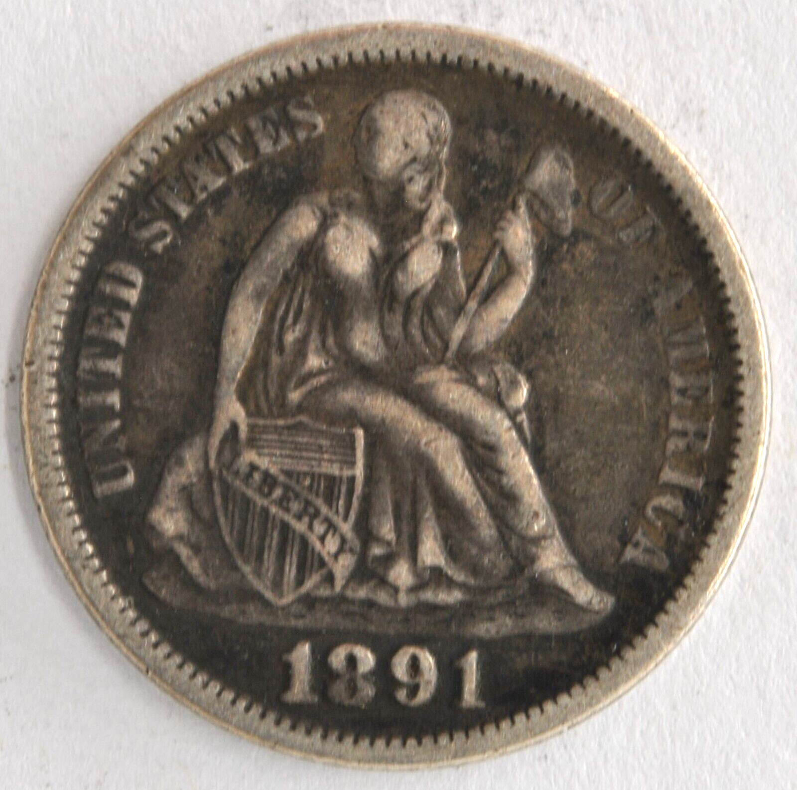 United States 1891 Seated Liberty Dime 10c 90% Silver Philadelphia Mint Coin