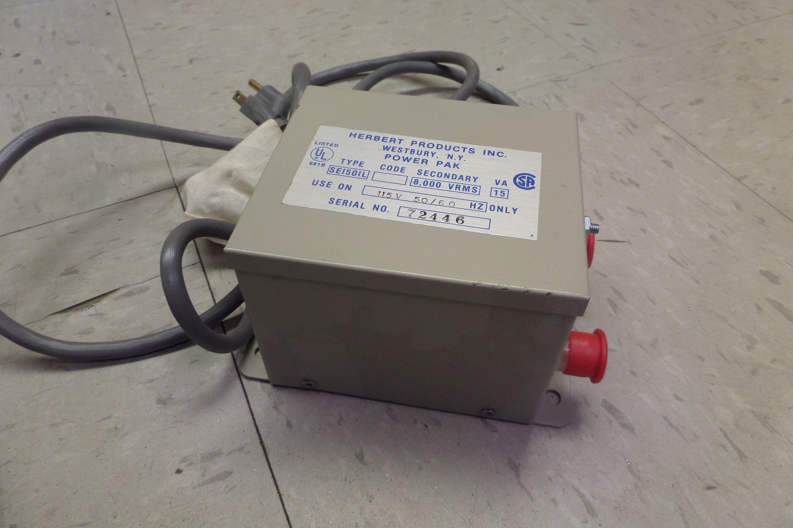 Herbert Products PowerPak SEI50IL 115V 50/60HZ 8,000VRMS 15VA New