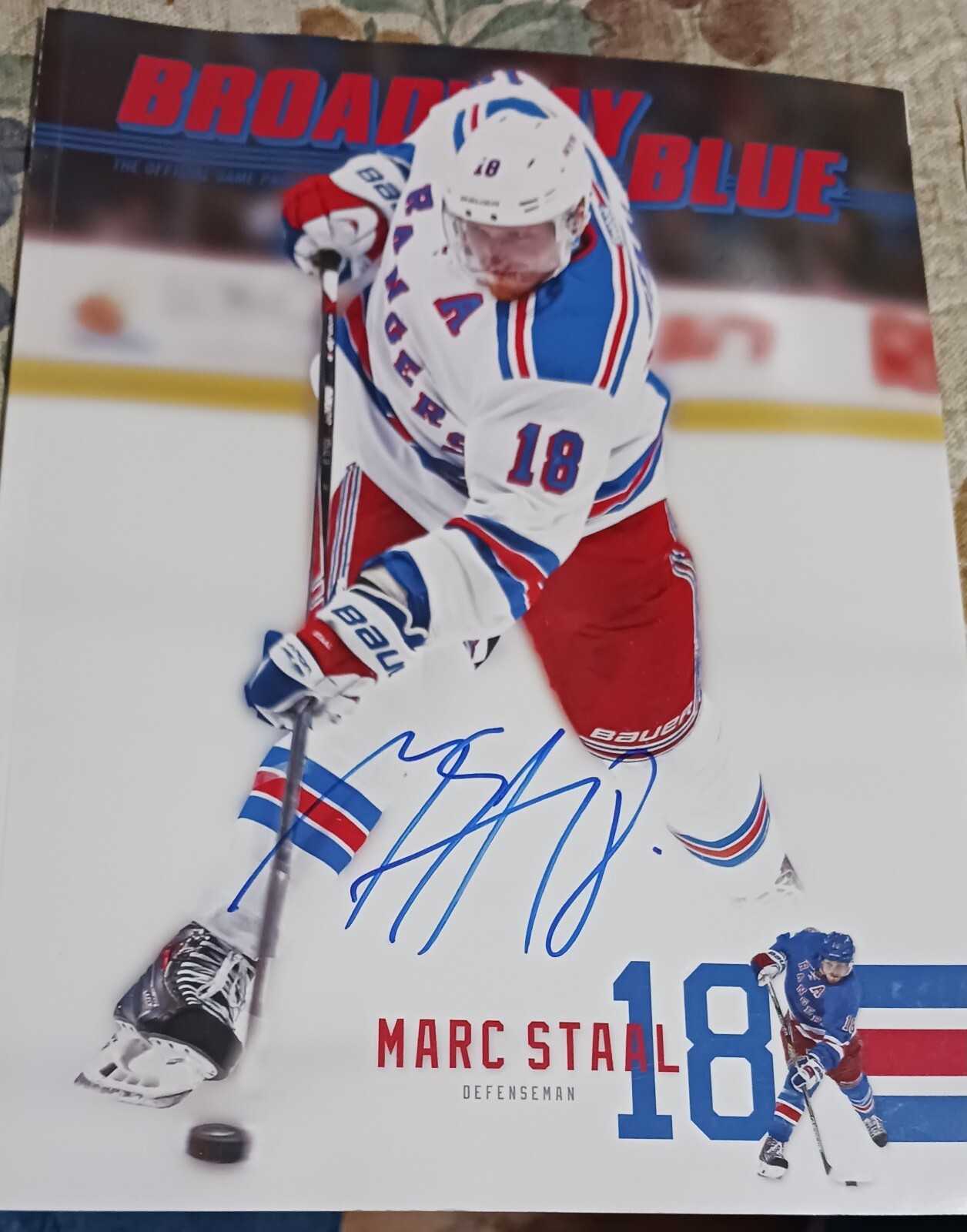2015-16 Marc Staal Signed N.Y. Rangers Game Program; Free Shipping!