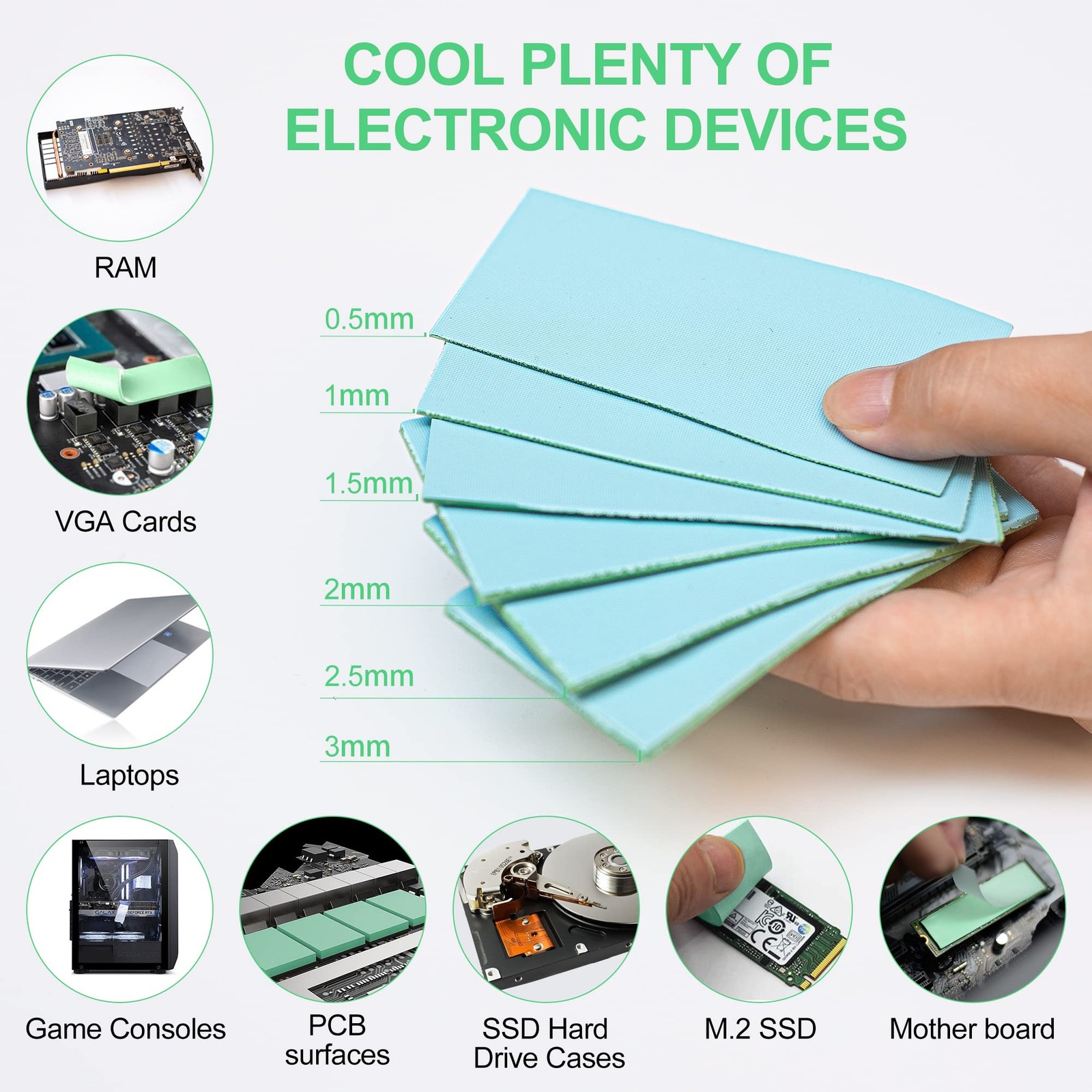 Thermal Pad 20W/m.K, 100x50x1.5mm Silicone Cooling Pad Non Conductive Heat Re...