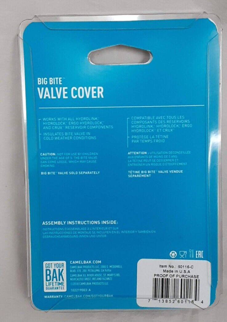 Camelbak Hydration Big Bite Valve Replacement 4-Pack (4 colors) + Valve Cover