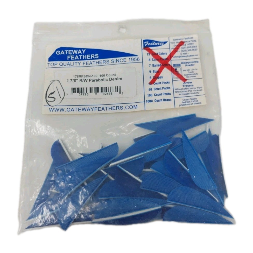 51 Count Gateway Feathers 1 7/8" Right Wing: Parabolic Denim Blue 178RPSDN
