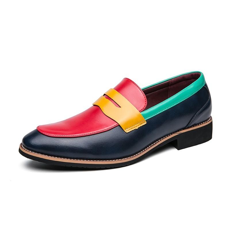 Men's Colorblock Slip on Loafers Casual Evening Party Pointed Toe Wedding Shoes