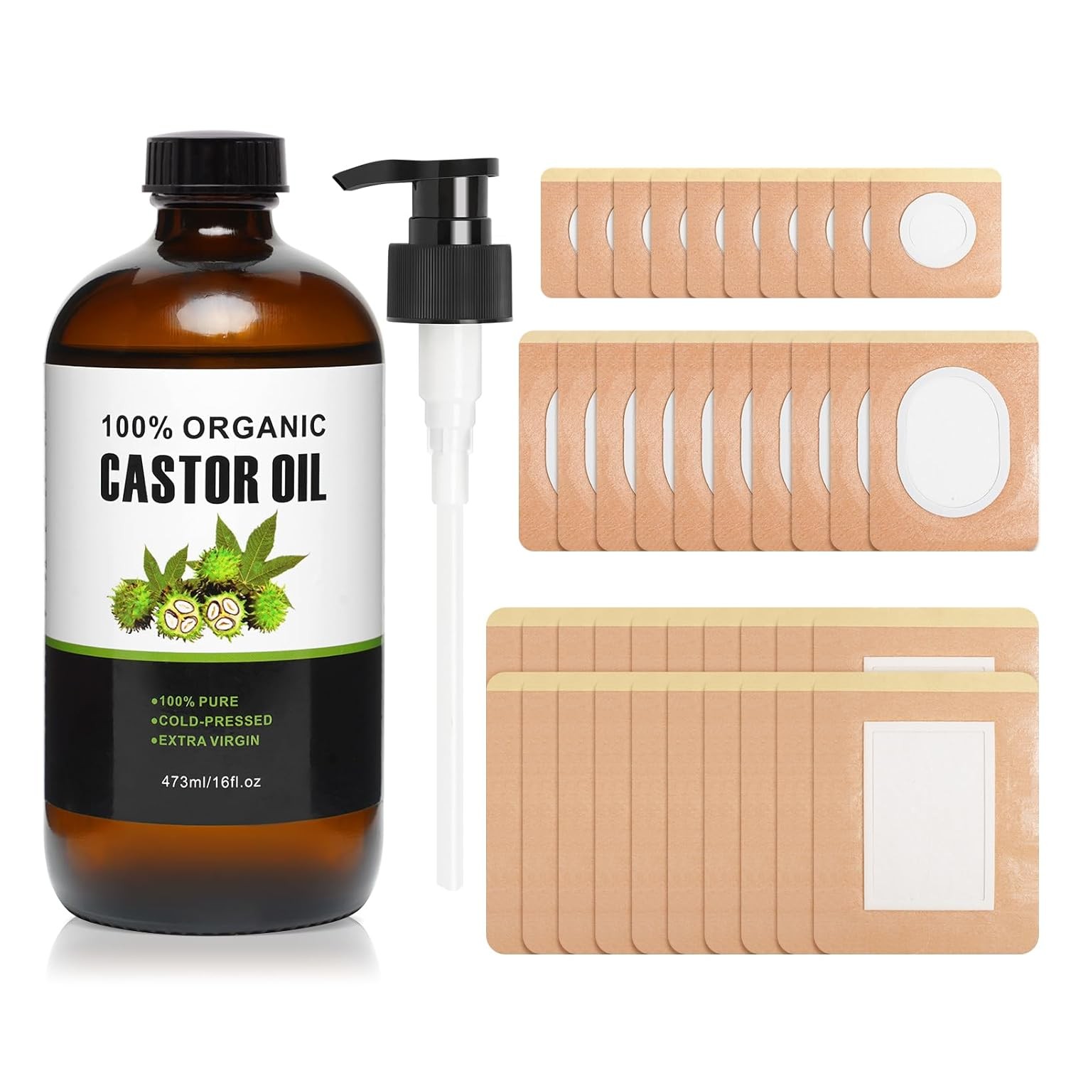 40Pcs Castor Oil Pack Wrap, Organic Cotton Castor Oil Patches and Castor Oils Or
