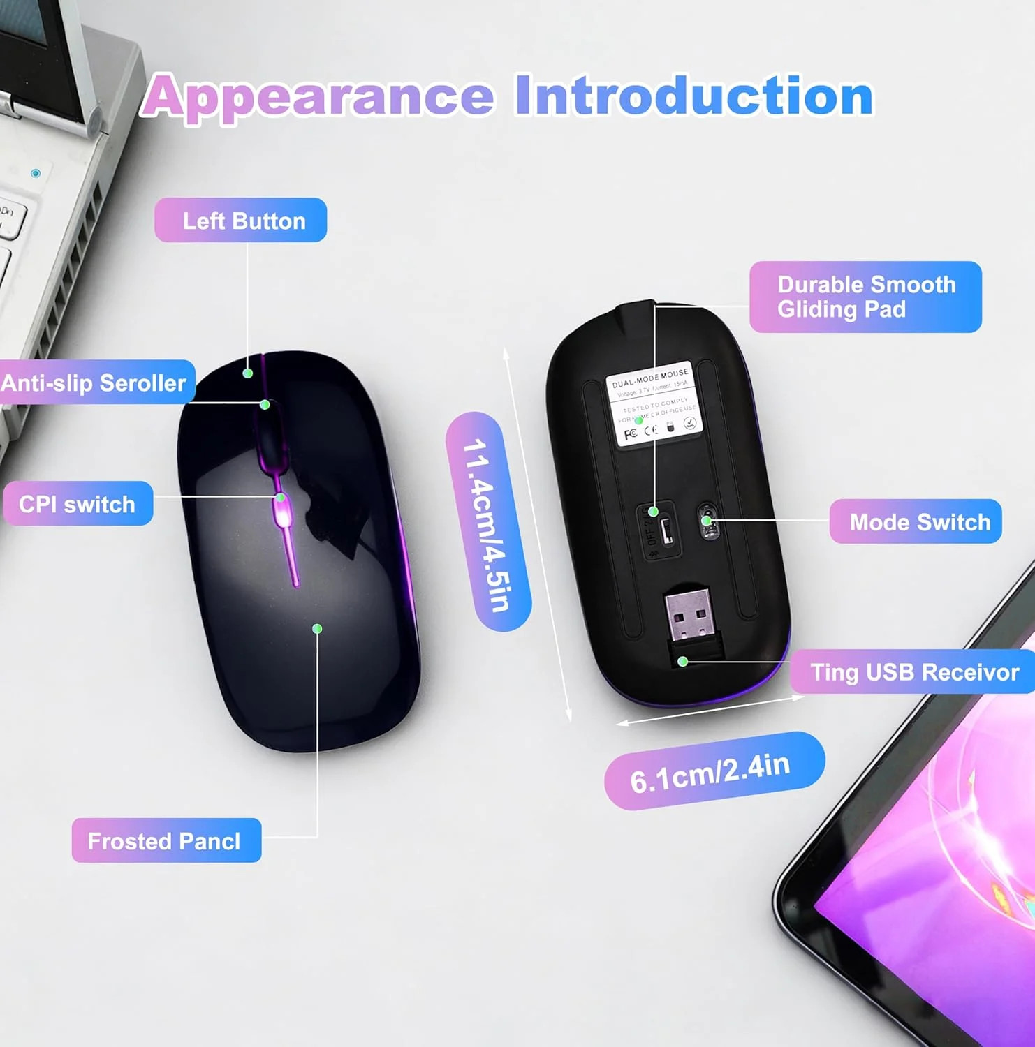 Wireless Bluetooth Mouse Rechargeable Long Lasting Dual Mode - BT 5.2 & 2.4G Sil